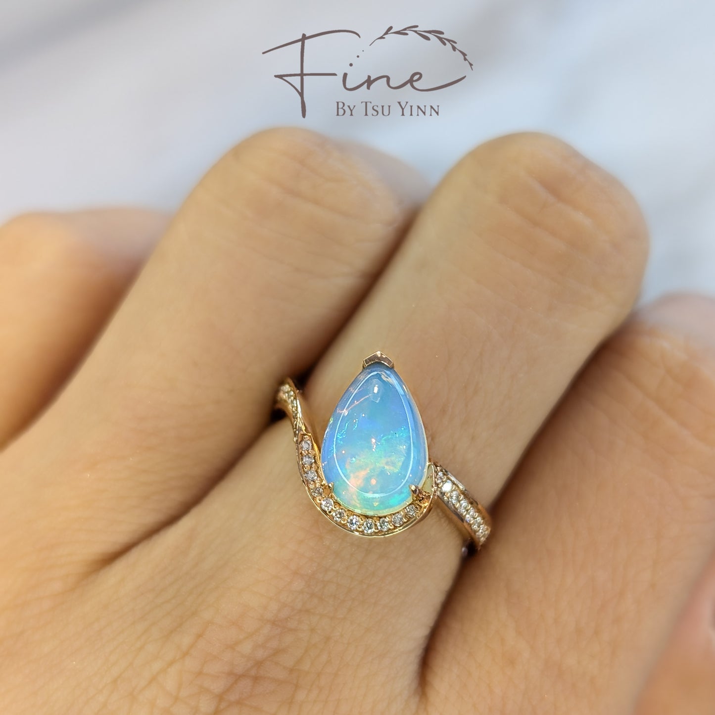 RG Opal, Mother of Pearl and White Diamonds Stacking Rings