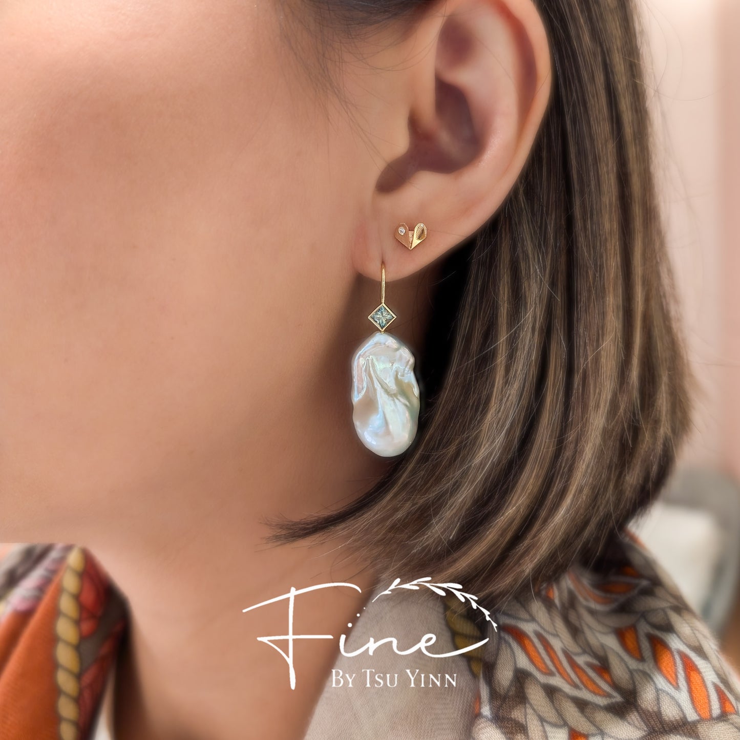 White Baroque Pearls with Teal Sapphires