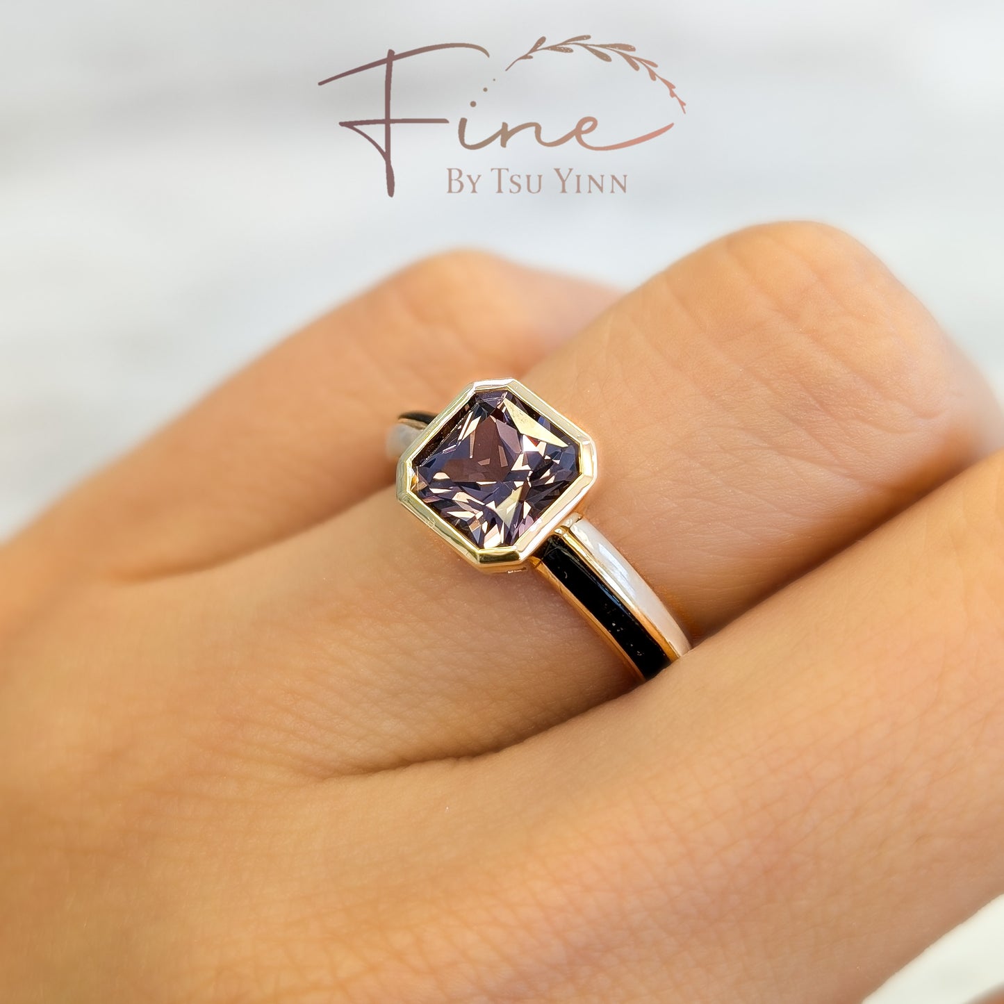Violet Spinel, Black Onyx and Mother of Pearl Ring