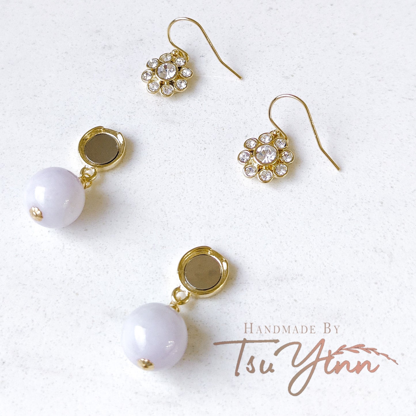 Detachable Flower Earrings in Yellow Gold