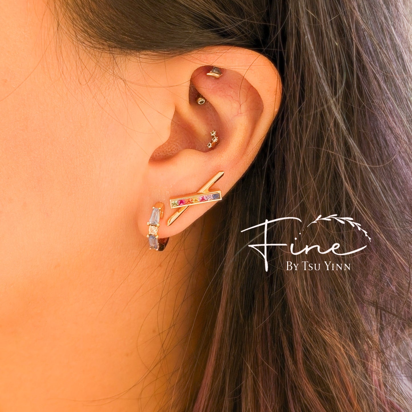 WG Criss Cross Princess Cut Rainbow Sapphires Earrings