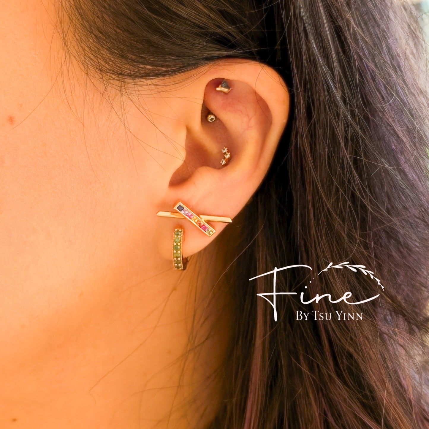 WG Criss Cross Princess Cut Rainbow Sapphires Earrings