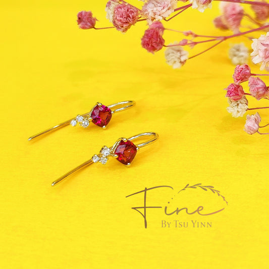 YG Red Spinel Long Hook Earrings