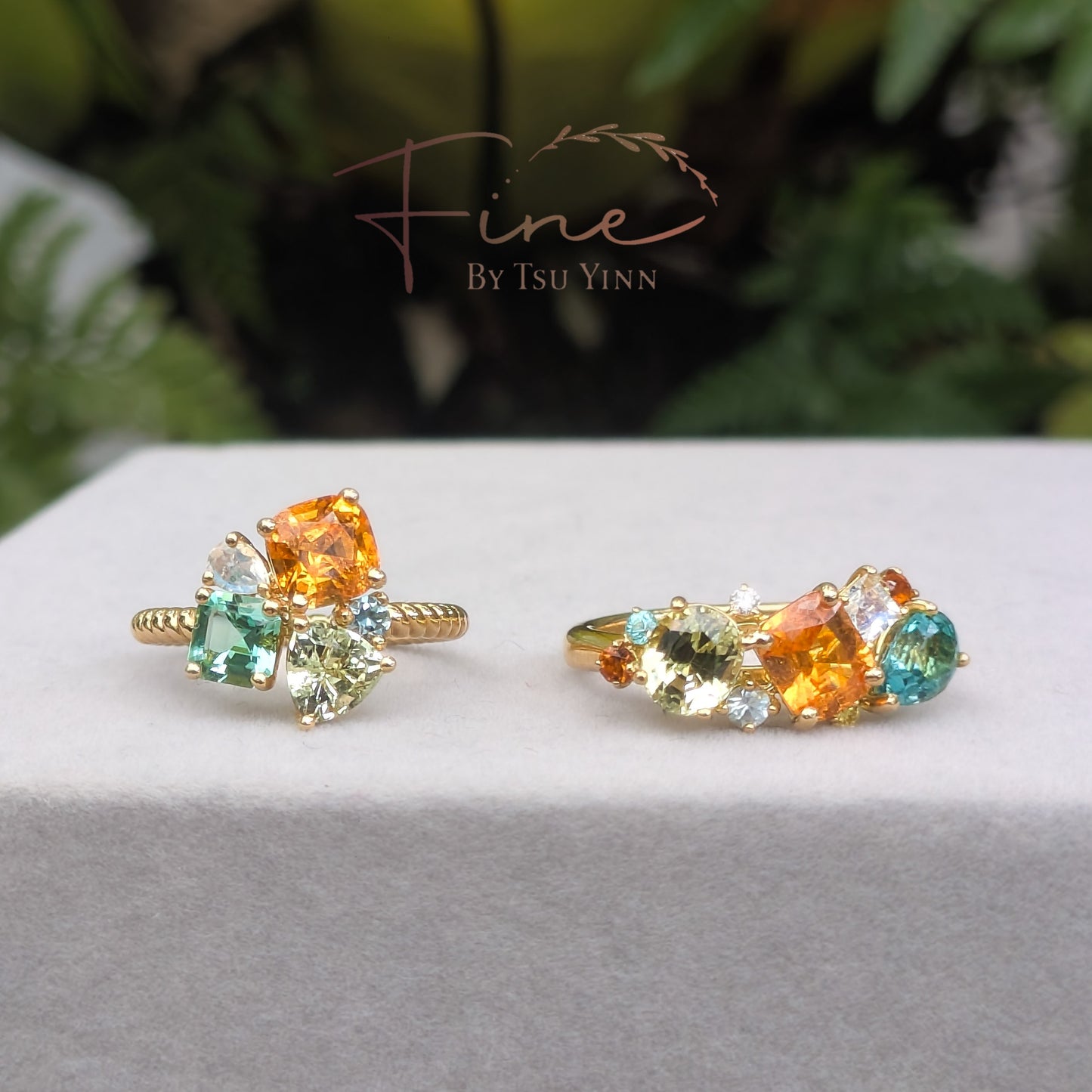 YG Messy Band with Spessartite Garnet, Chrysoberyl, Paraiba Tourmaline, Greenish-blue Tourmaline, White and Yellow Diamonds, Moonstone and Blue Zircon