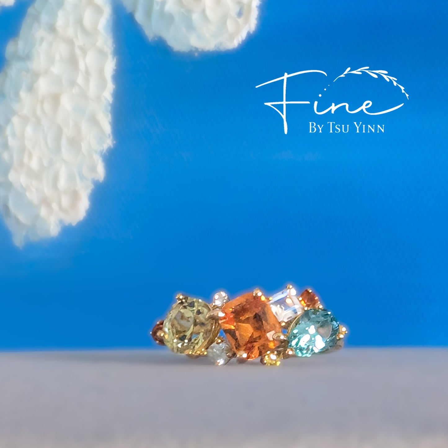 YG Messy Band with Spessartite Garnet, Chrysoberyl, Paraiba Tourmaline, Greenish-blue Tourmaline, White and Yellow Diamonds, Moonstone and Blue Zircon