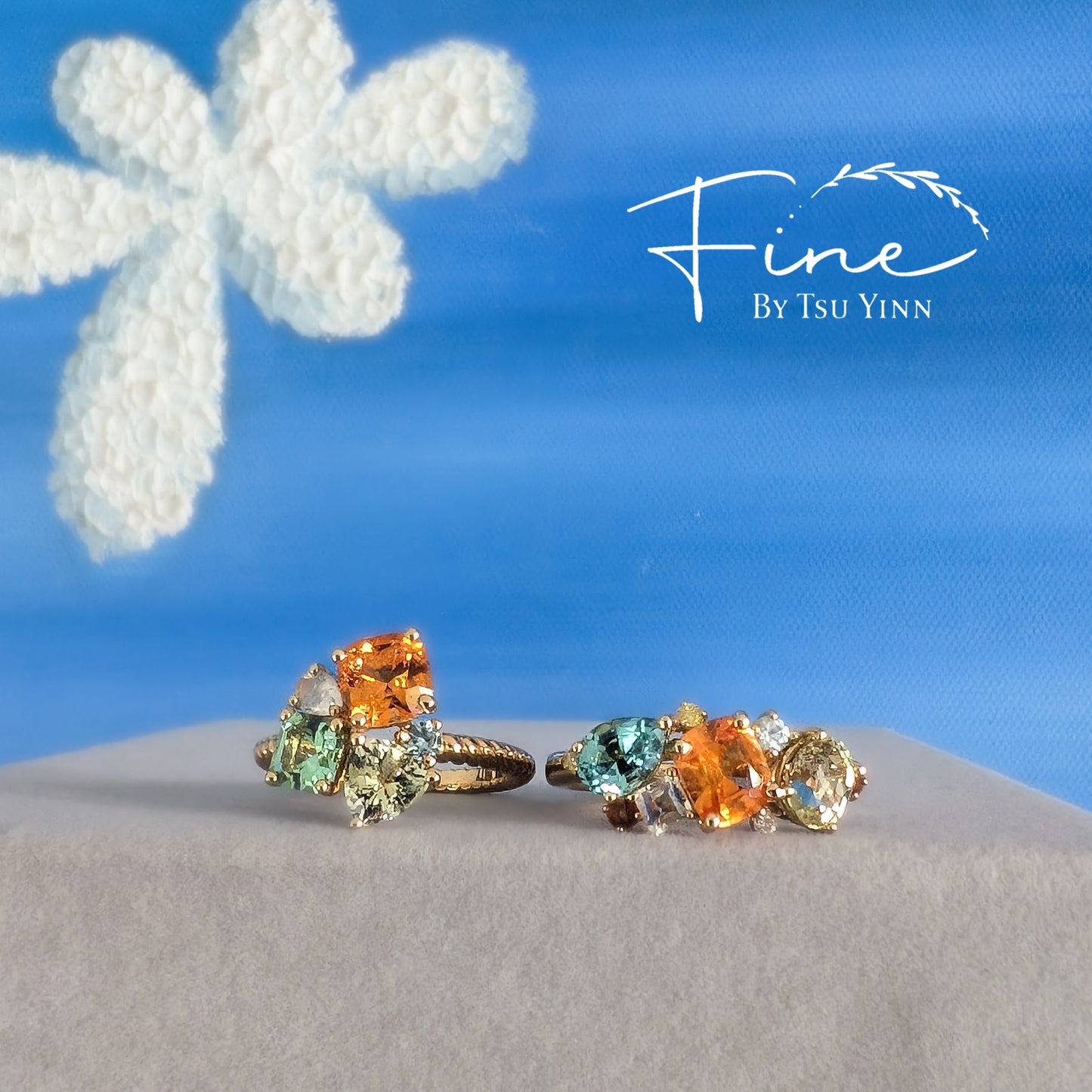 YG Messy Band with Spessartite Garnet, Chrysoberyl, Paraiba Tourmaline, Greenish-blue Tourmaline, White and Yellow Diamonds, Moonstone and Blue Zircon