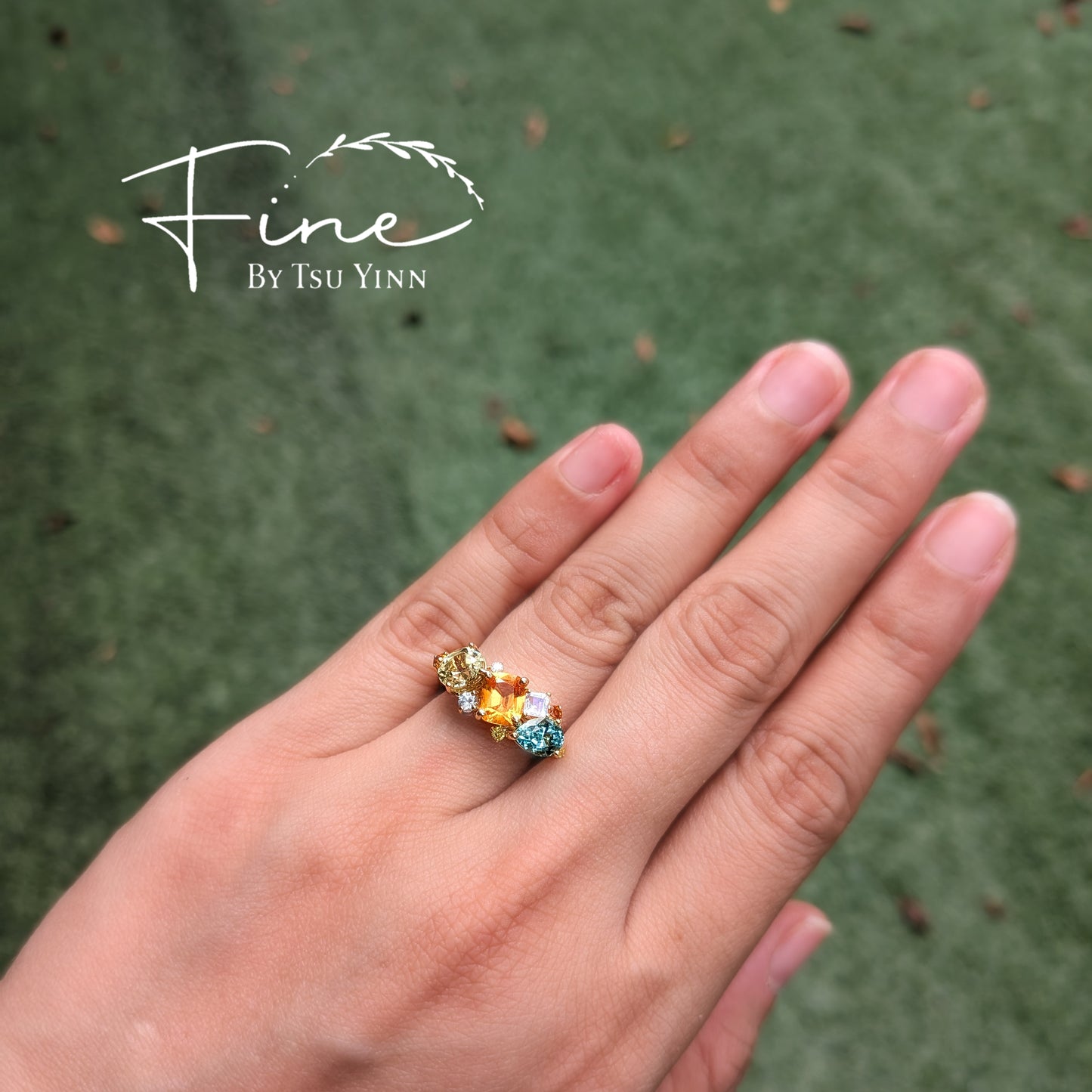 YG Messy Band with Spessartite Garnet, Chrysoberyl, Paraiba Tourmaline, Greenish-blue Tourmaline, White and Yellow Diamonds, Moonstone and Blue Zircon