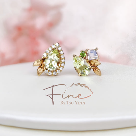 YG Double Jackets Chrysoberyl Pear Studs