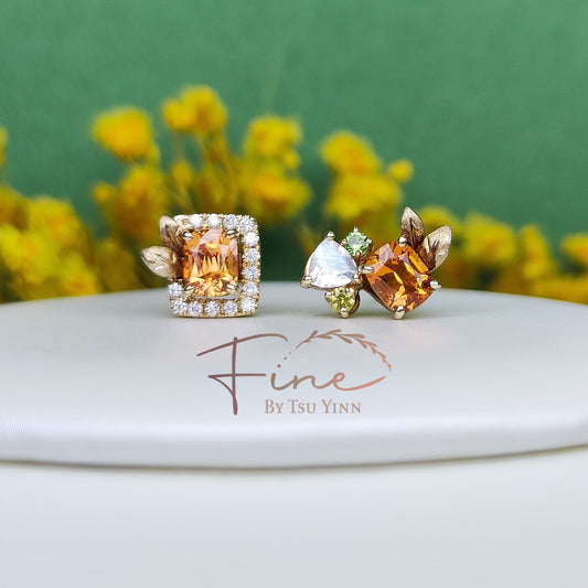 YG Double Jackets Spessartite Garnet Studs