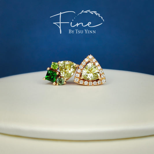 YG Double Jackets Chrysoberyl Trillion Studs