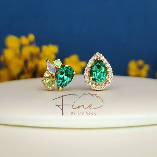 YG Double Jackets Green Tourmaline Pear Studs