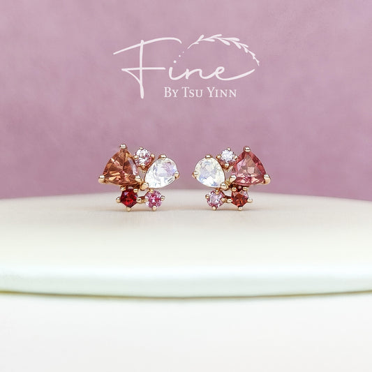 RG Cluster Moonstone, Tourmaline, Spinel Studs