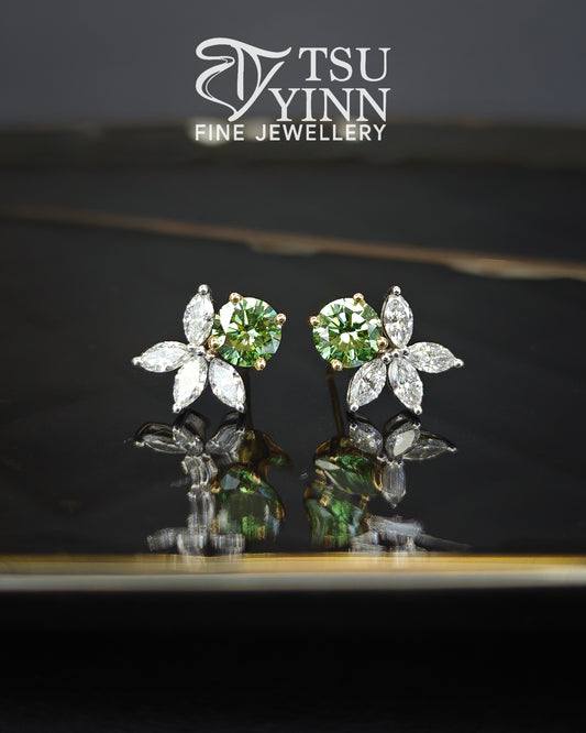 Lab Grown Green and White Diamond Allison Studs