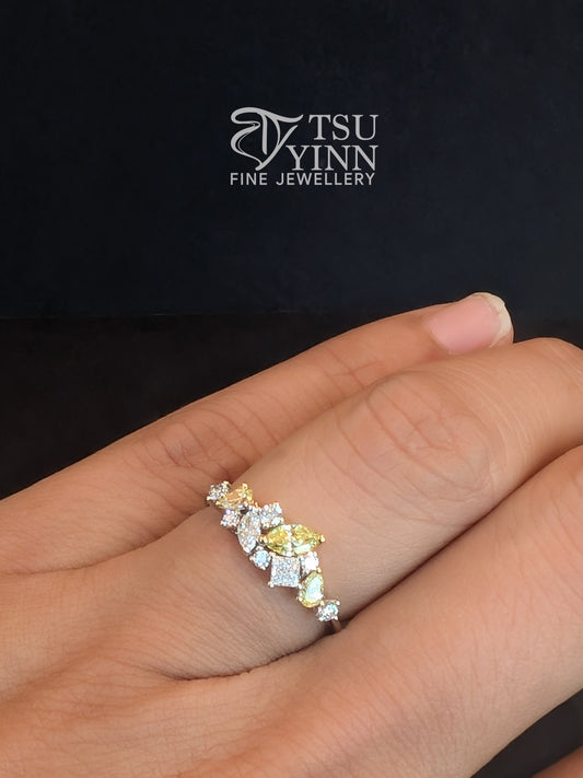 Messy Band Ring - Yellow and White LG Diamonds