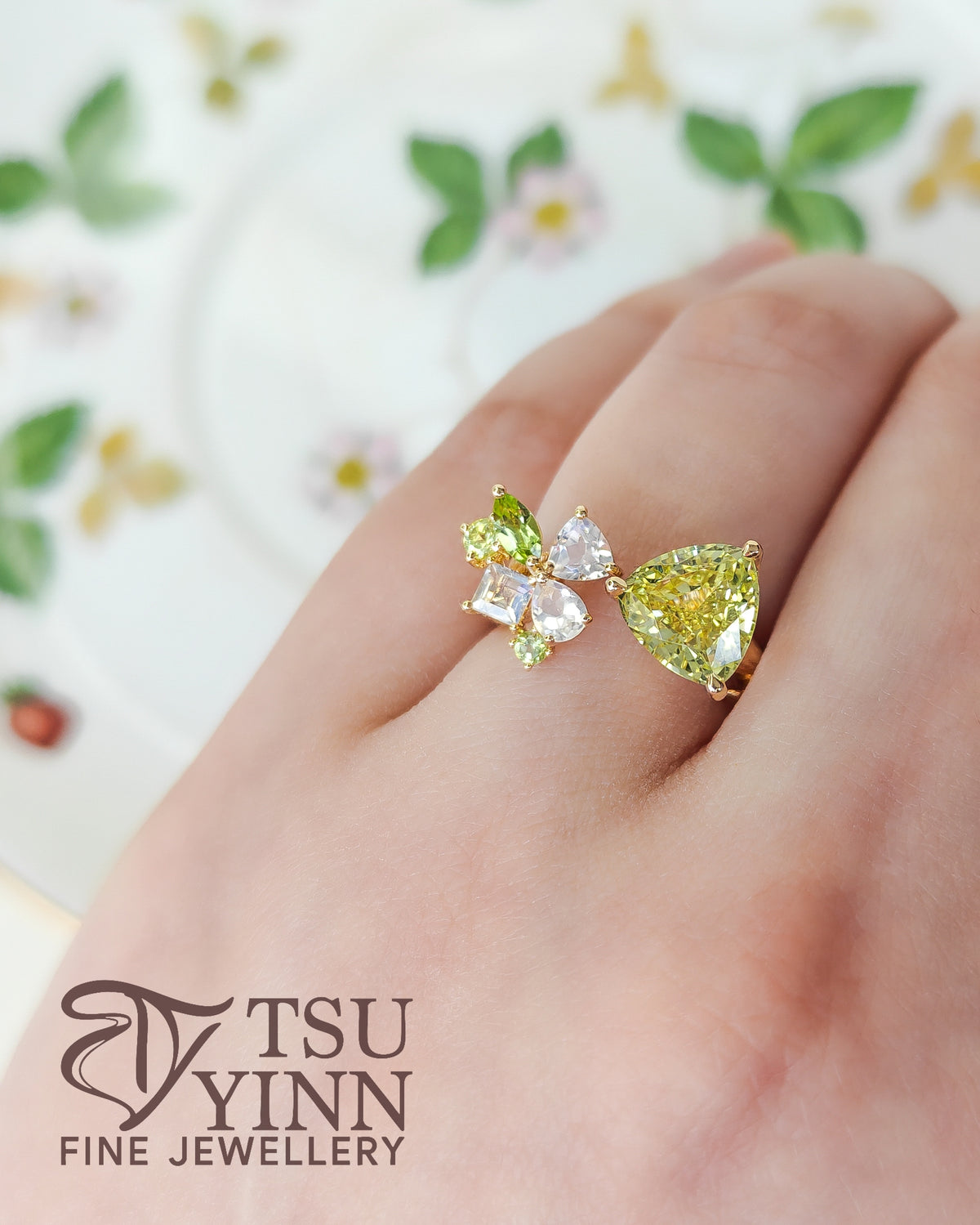 Chrysoberyl Trillion Open Ring with Matt Branch Finish