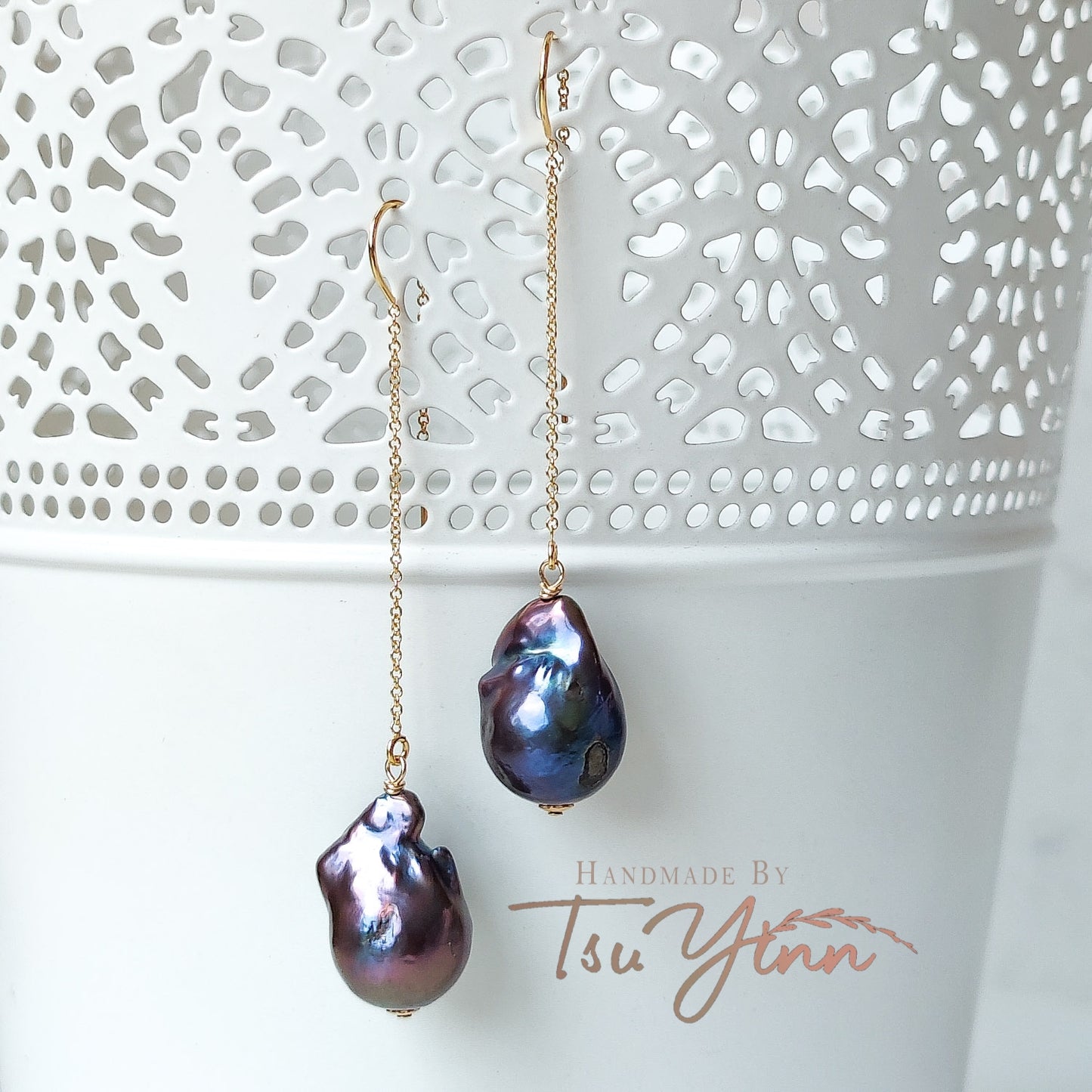 Gold-filled U-threaders Black Baroque Pearl Earrings