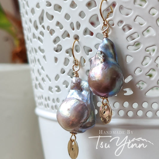 Gold-filled U-threaders Grey Baroque Pearl Earrings