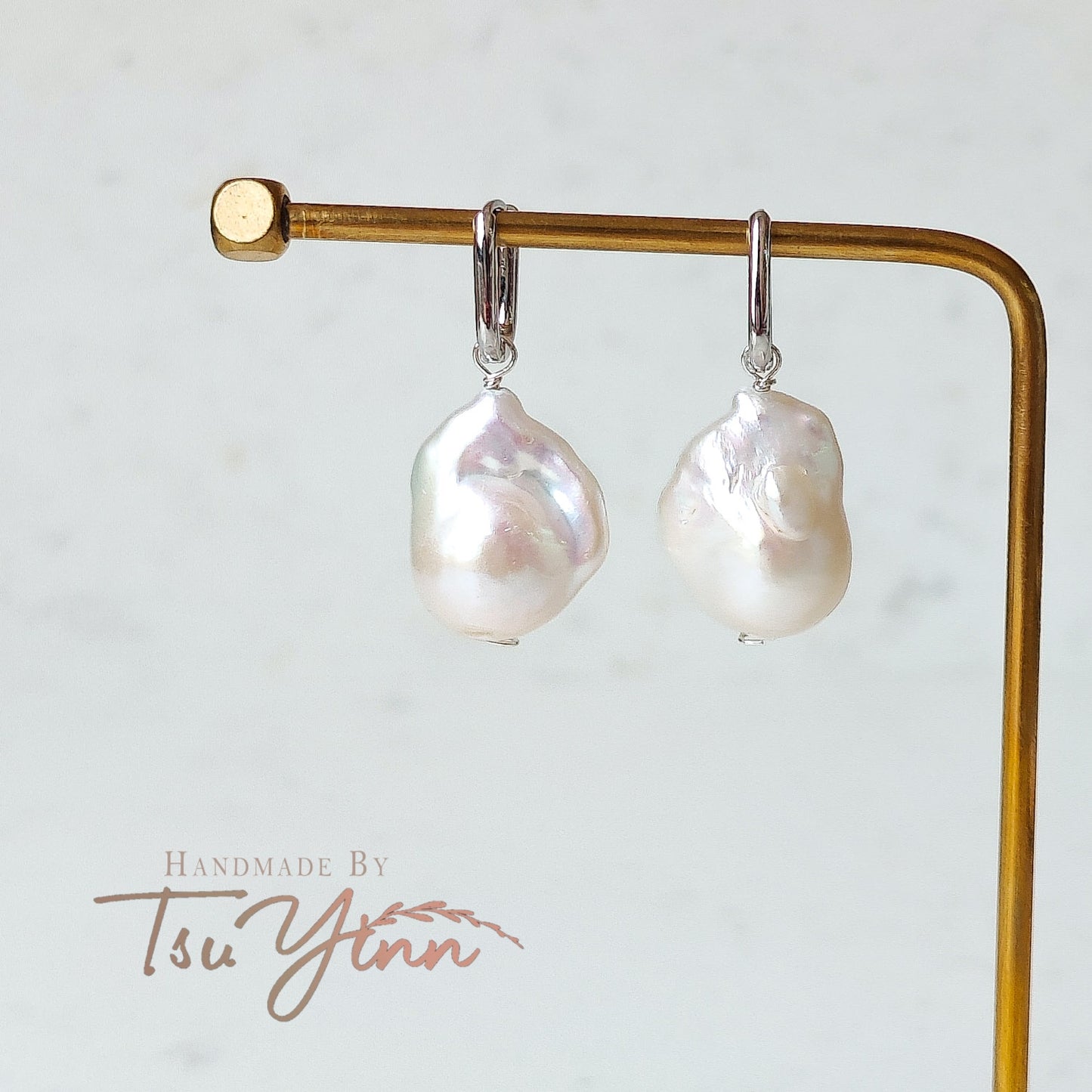 Sterling Silver Huggies White Baroque Pearl Earrings