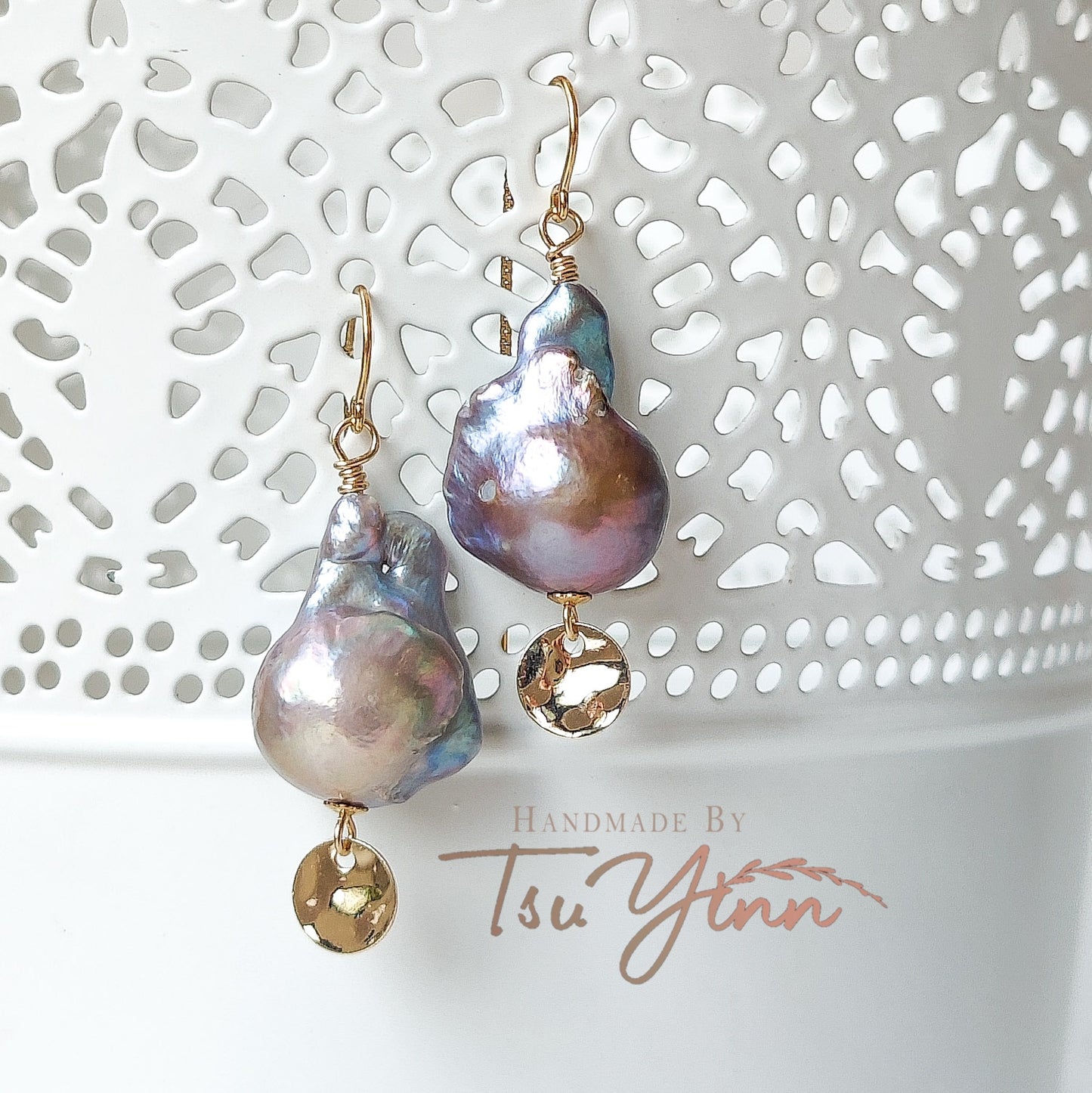 Gold-filled U-threaders Grey Baroque Pearl Earrings
