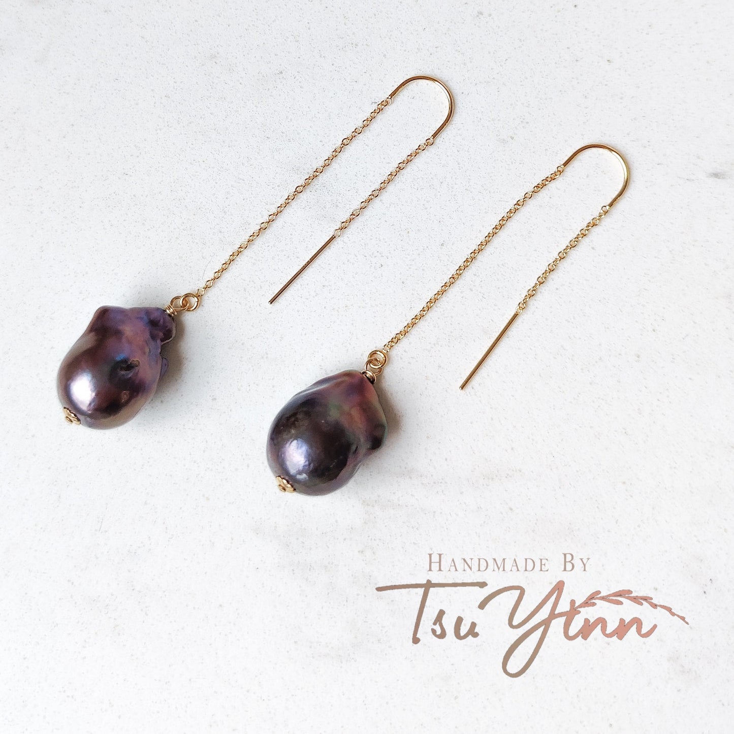 Gold-filled U-threaders Black Baroque Pearl Earrings