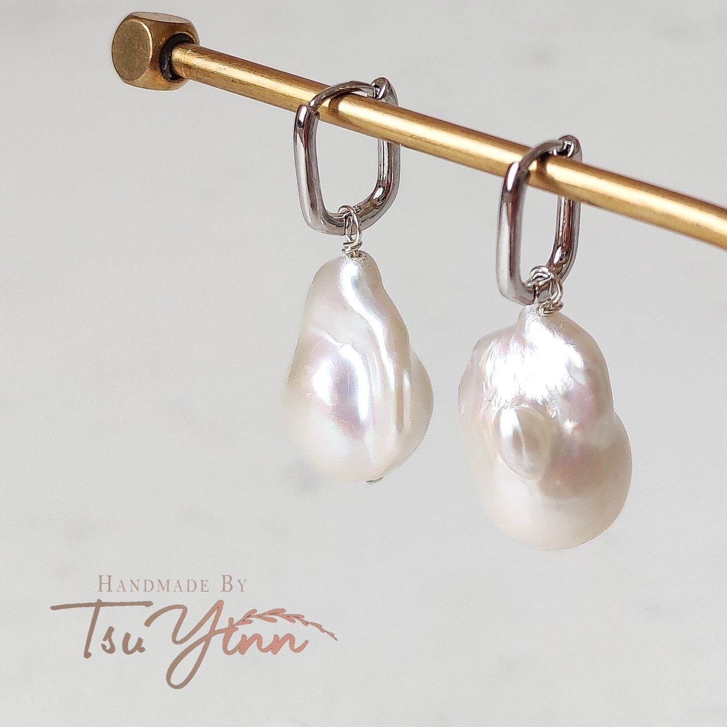 Sterling Silver Huggies White Baroque Pearl Earrings