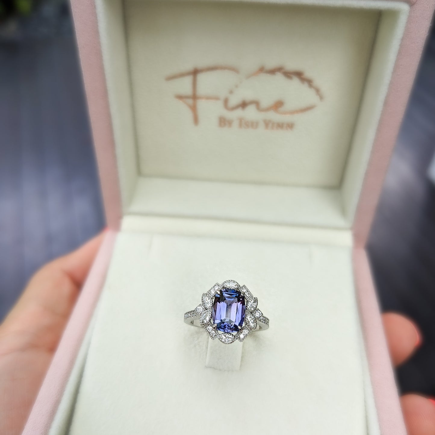 WG FBTY Camille Halo Unheated Tanzanite Ring