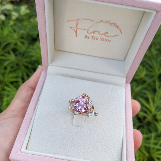 RG WG Ribbon Halo Trillion Pink Tourmaline Ring