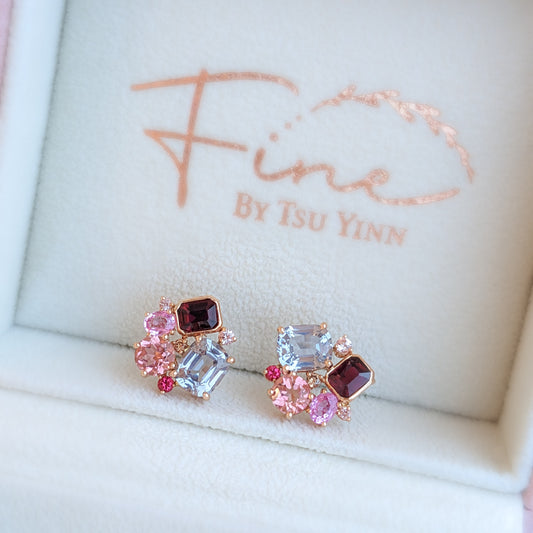 FBTY Cluster Earrings with Unheated Rubies