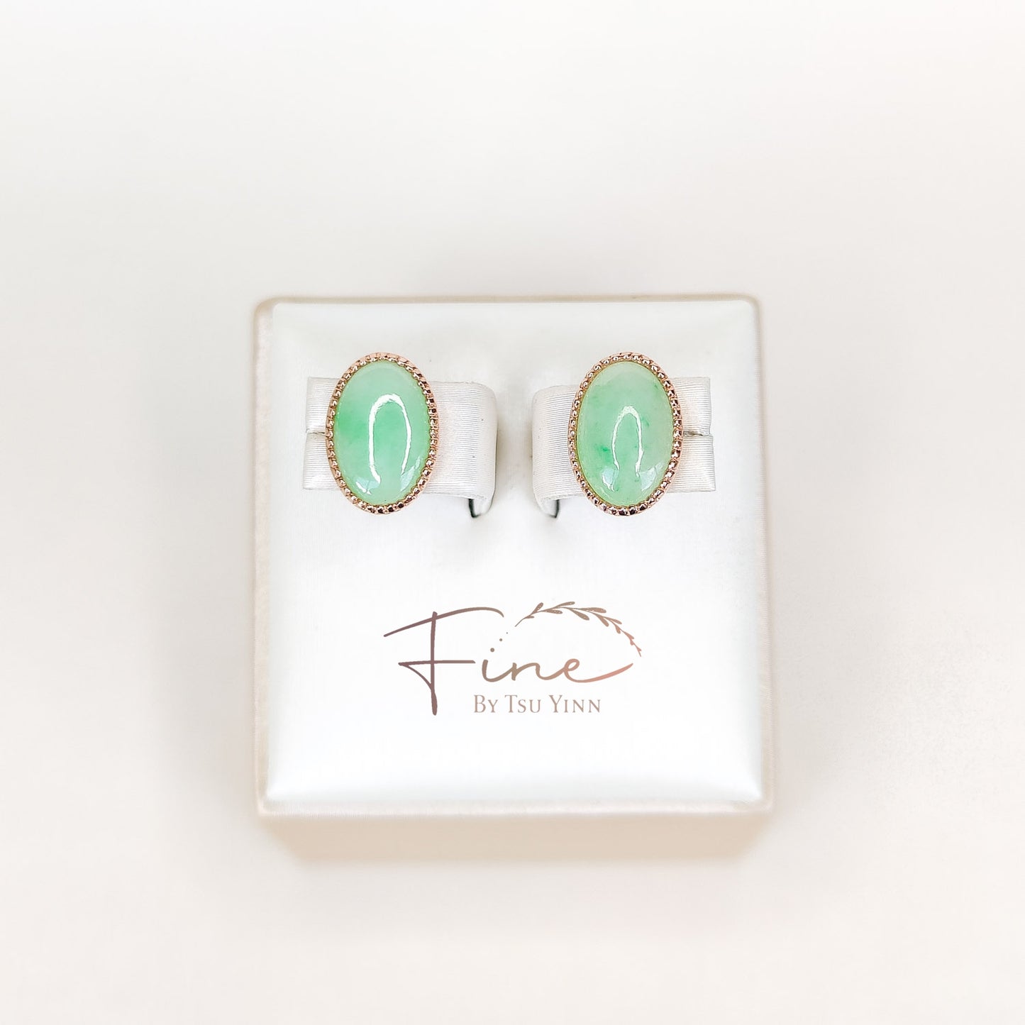 RG Oval Green Jadeite, Tsavorite, Blue Sapphire and Peach Diamond Earrings