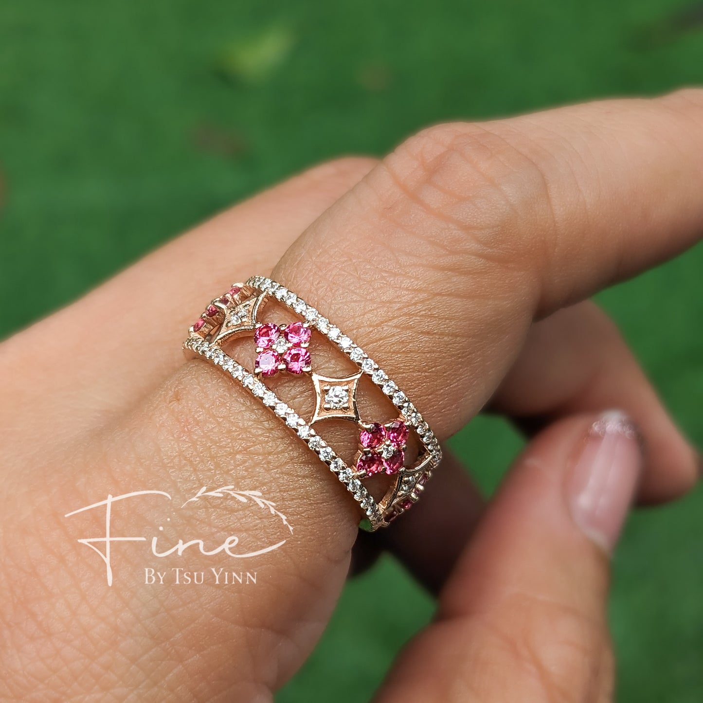 RG FBTY Juan Eternity Diamond Ring with Bright Pink Spinels
