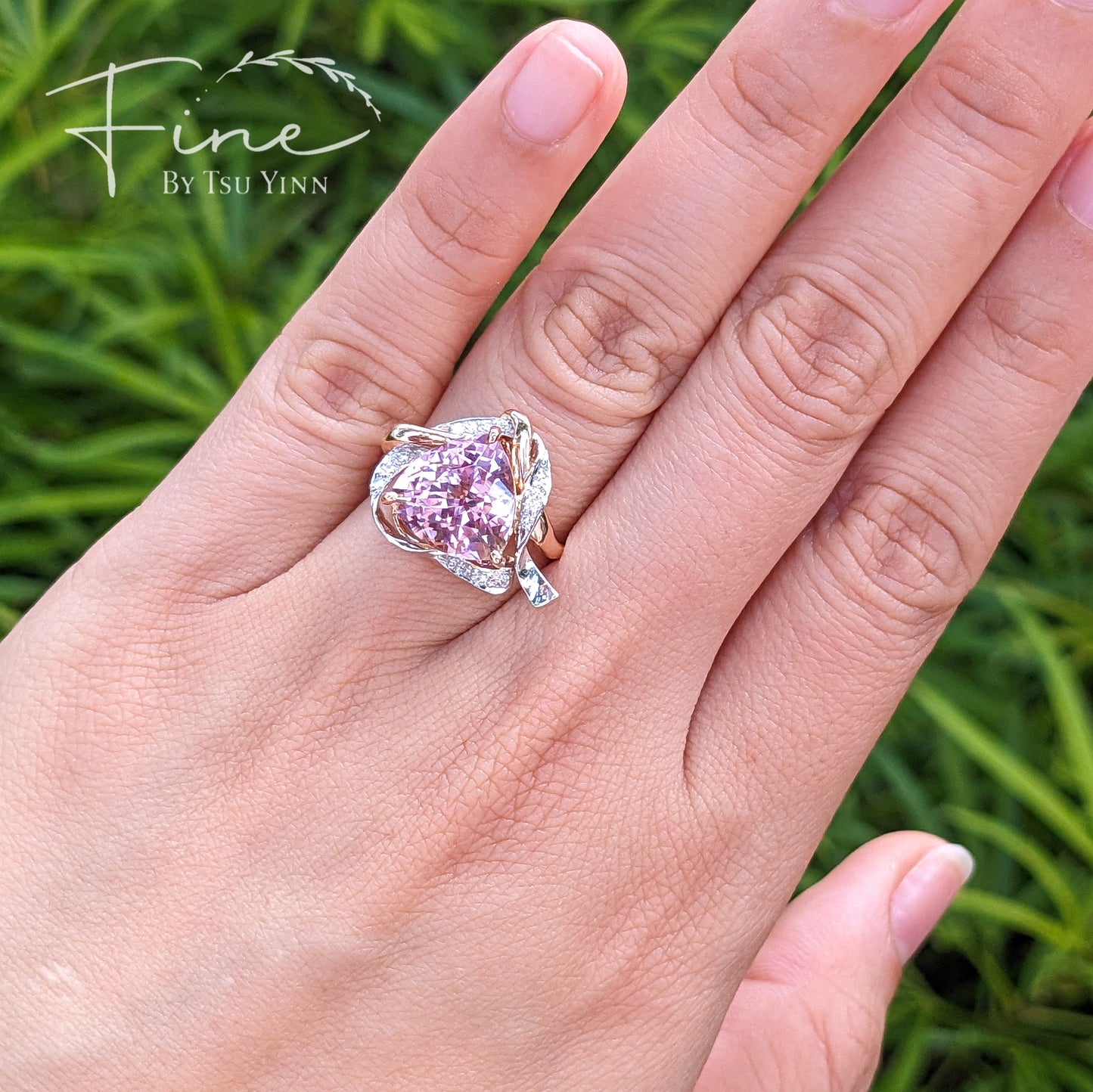 RG WG Ribbon Halo Trillion Pink Tourmaline Ring