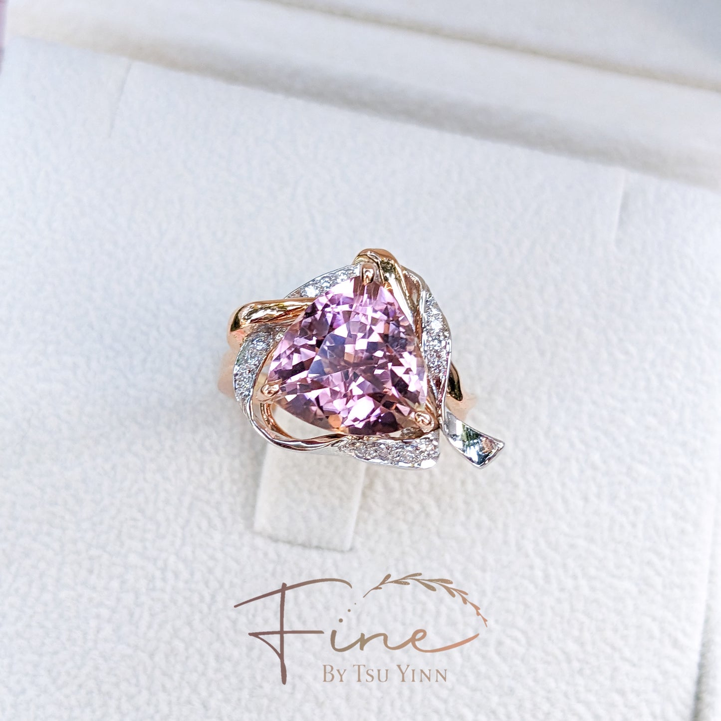 RG WG Ribbon Halo Trillion Pink Tourmaline Ring