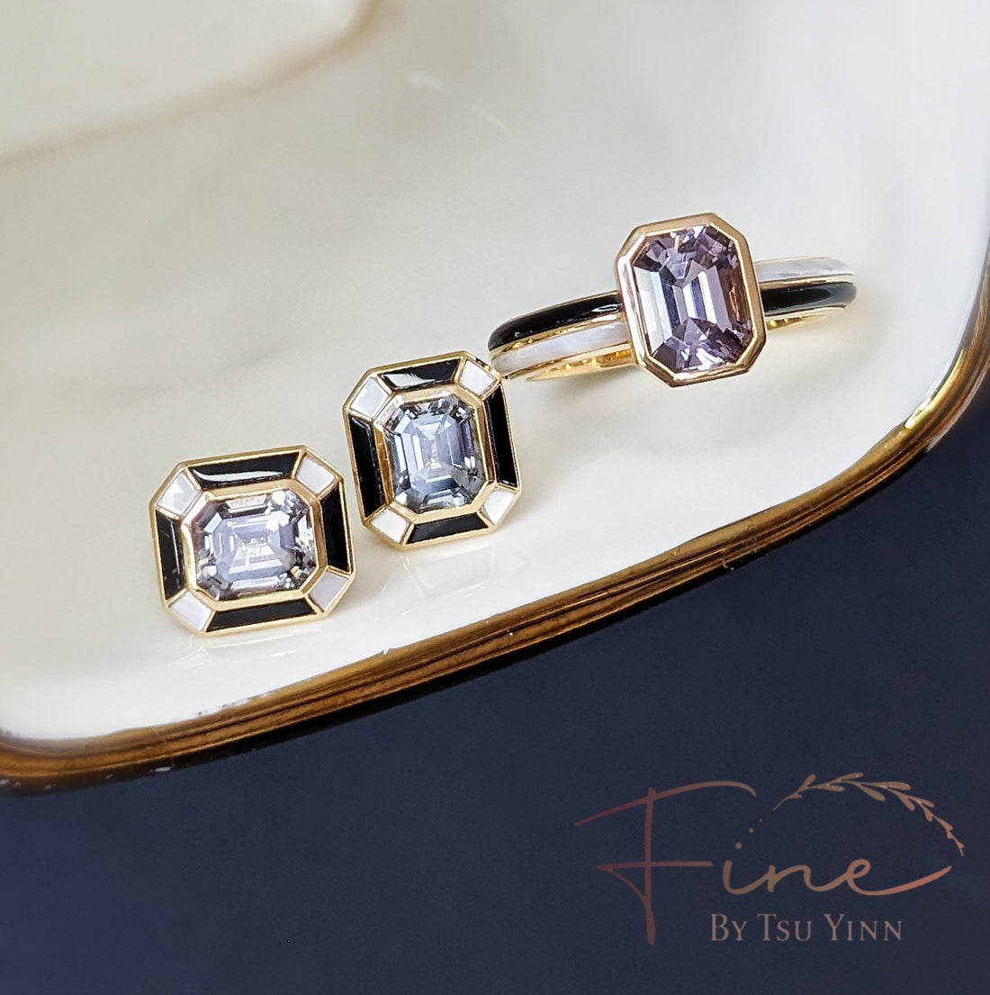 Mother of Pearl and Oynx Earring and Ring set