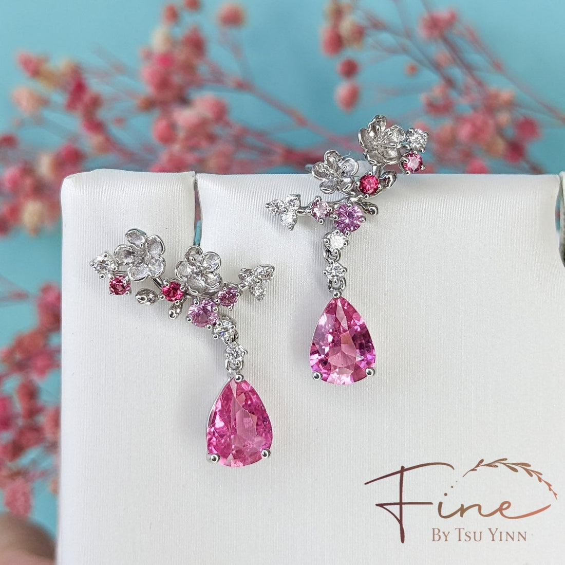 Pink Tourmaline Sakura Earrings