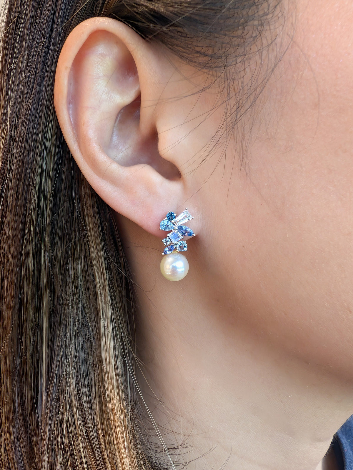 Messy Band Detachable Earrings (Blue Hues)