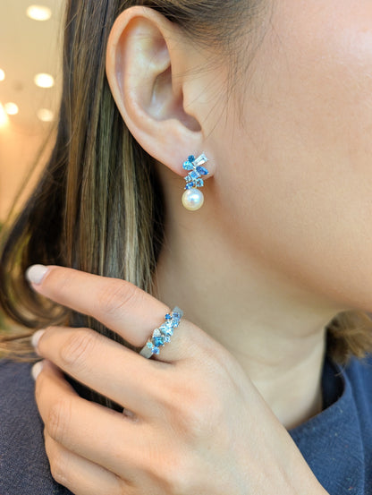 Messy Band Detachable Earrings (Blue Hues)