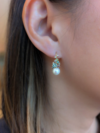 Akoya Pearl Messy Band Hook Earrings (Green Hues)