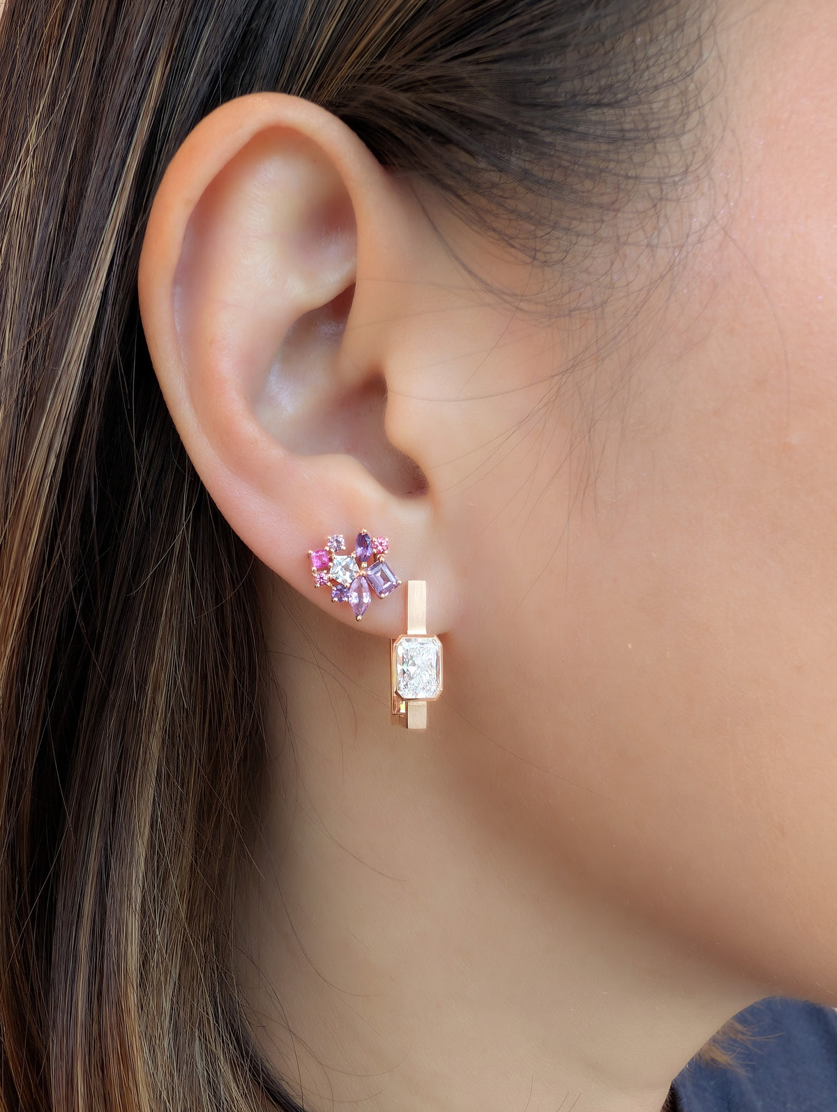 Messy Band Detachable Earrings (Pink & Purple Hues)