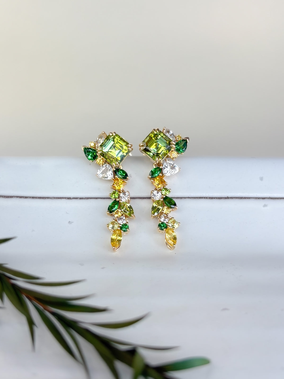 Yellowish Green Tourmaline Detachable Messy Drape Earrings