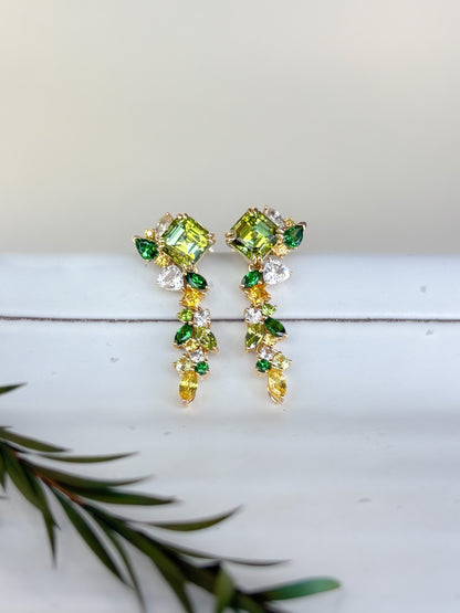 Yellowish Green Tourmaline Detachable Messy Drape Earrings