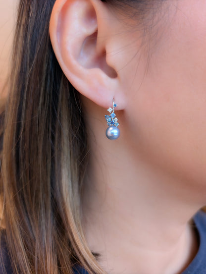 Akoya Pearl Messy Band Hook Earrings (Blue Hues)
