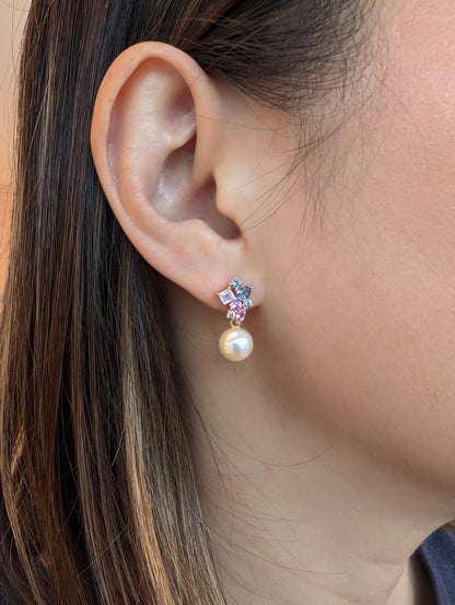 Messy Band Detachable Earrings (Pink & Blue Hues)