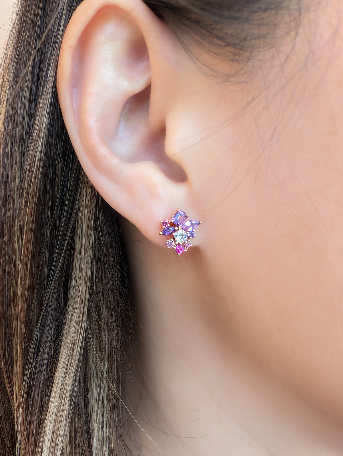 Messy Band Detachable Earrings (Pink & Purple Hues)