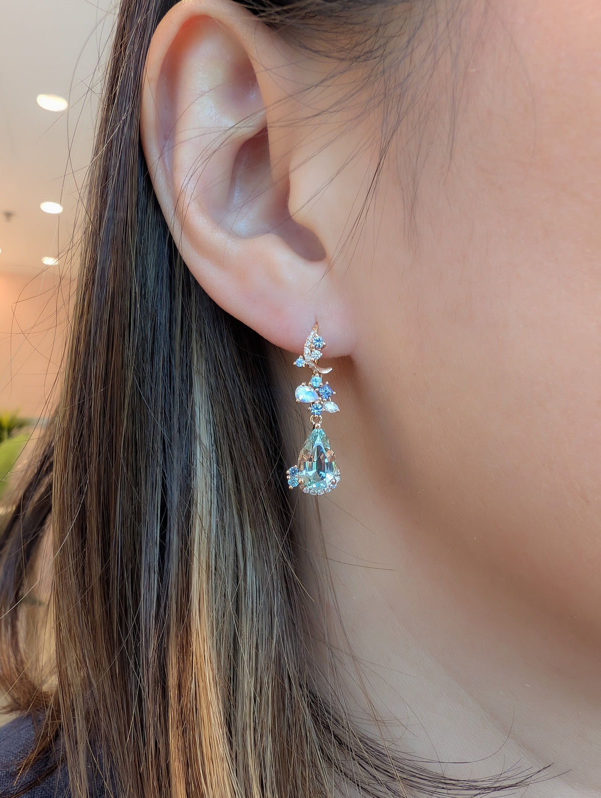 Beryl Detachable Drops Hook Earrings (Blue Hues)