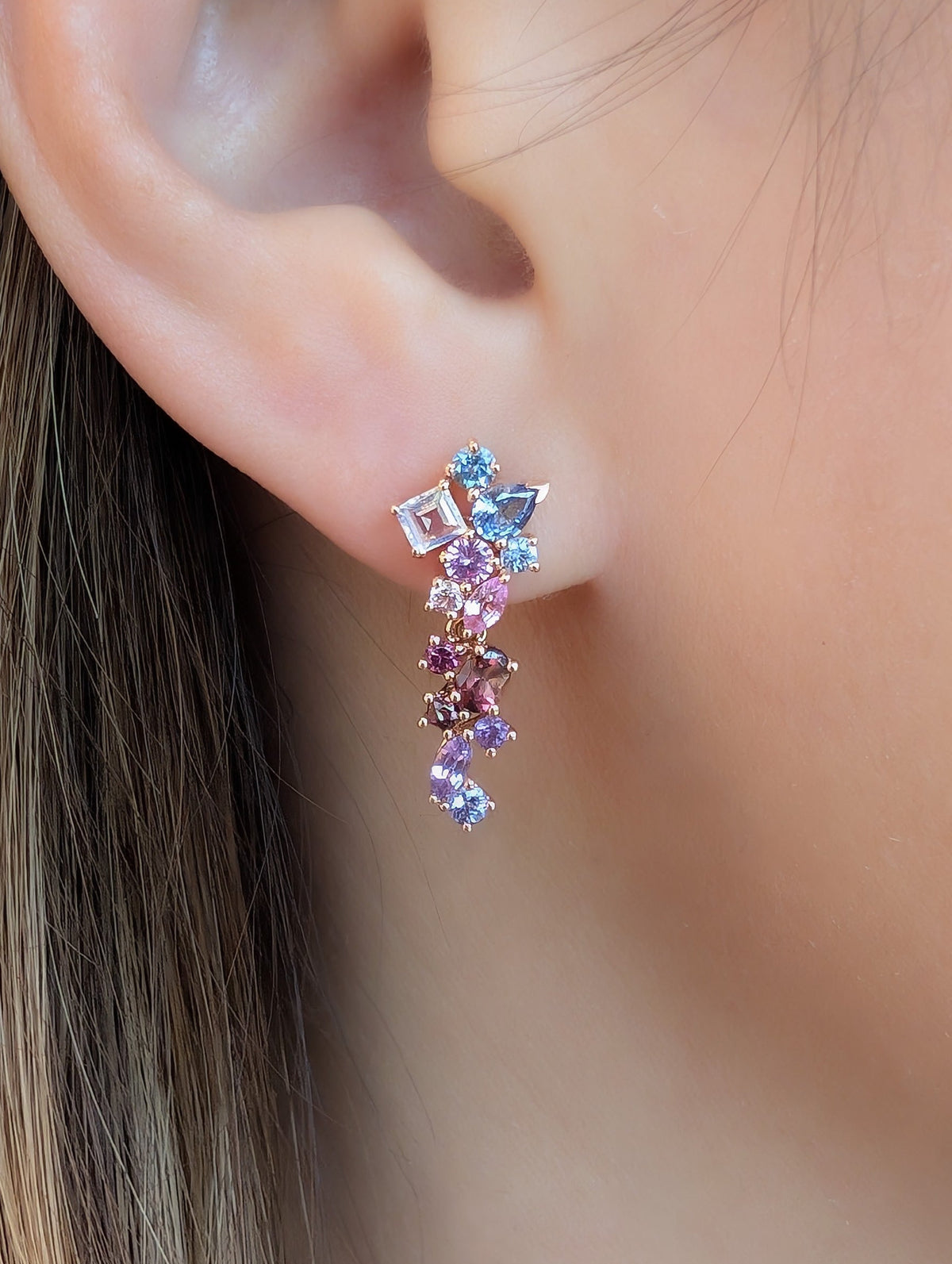 Messy Band Detachable Earrings (Pink & Blue Hues)