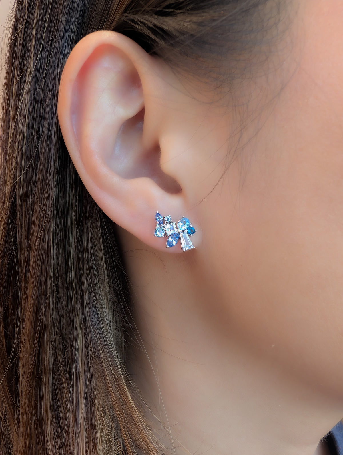 Messy Band Detachable Earrings (Blue Hues)