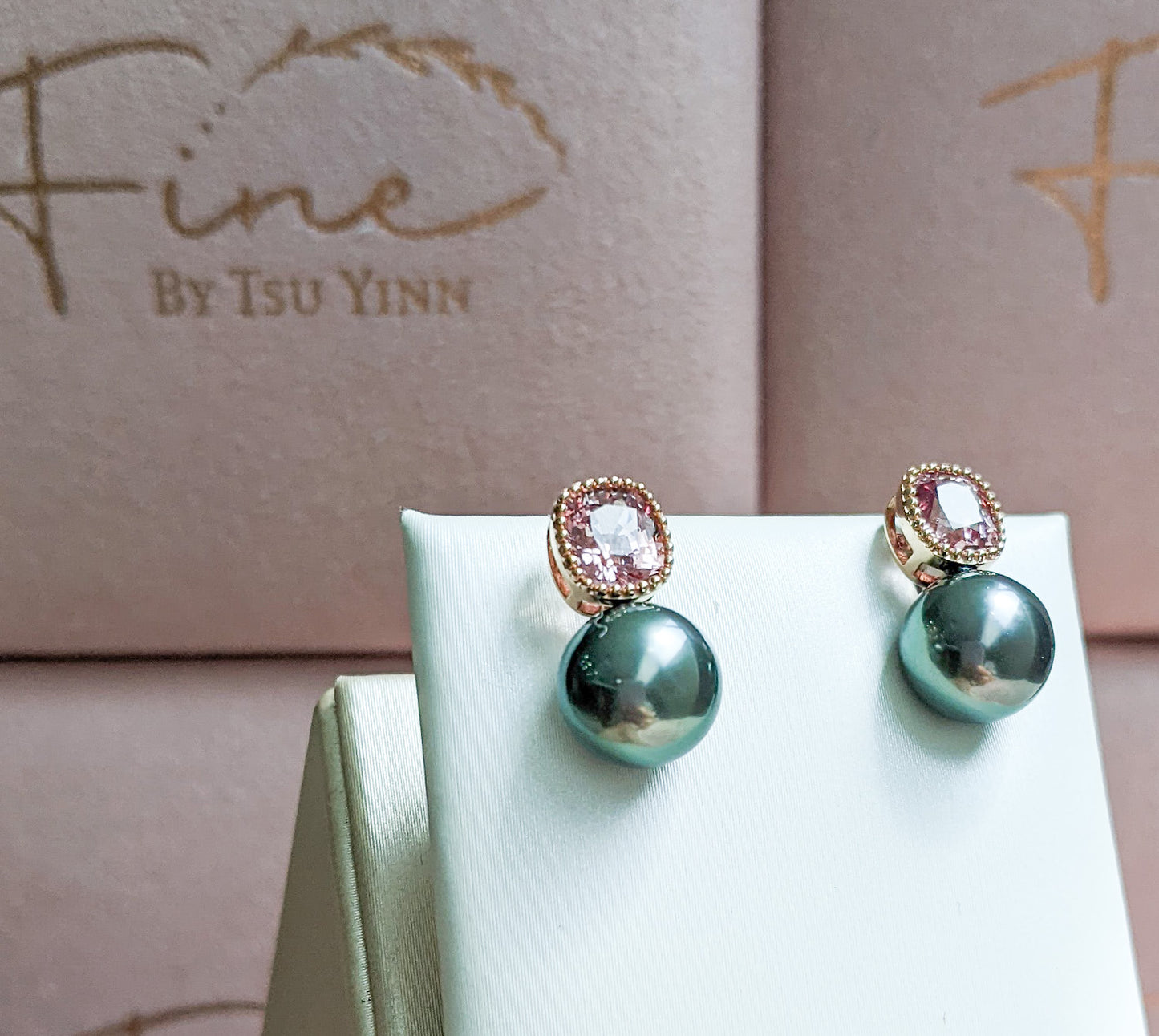 RG Pink Spinel Tahitian Pearl Earrings