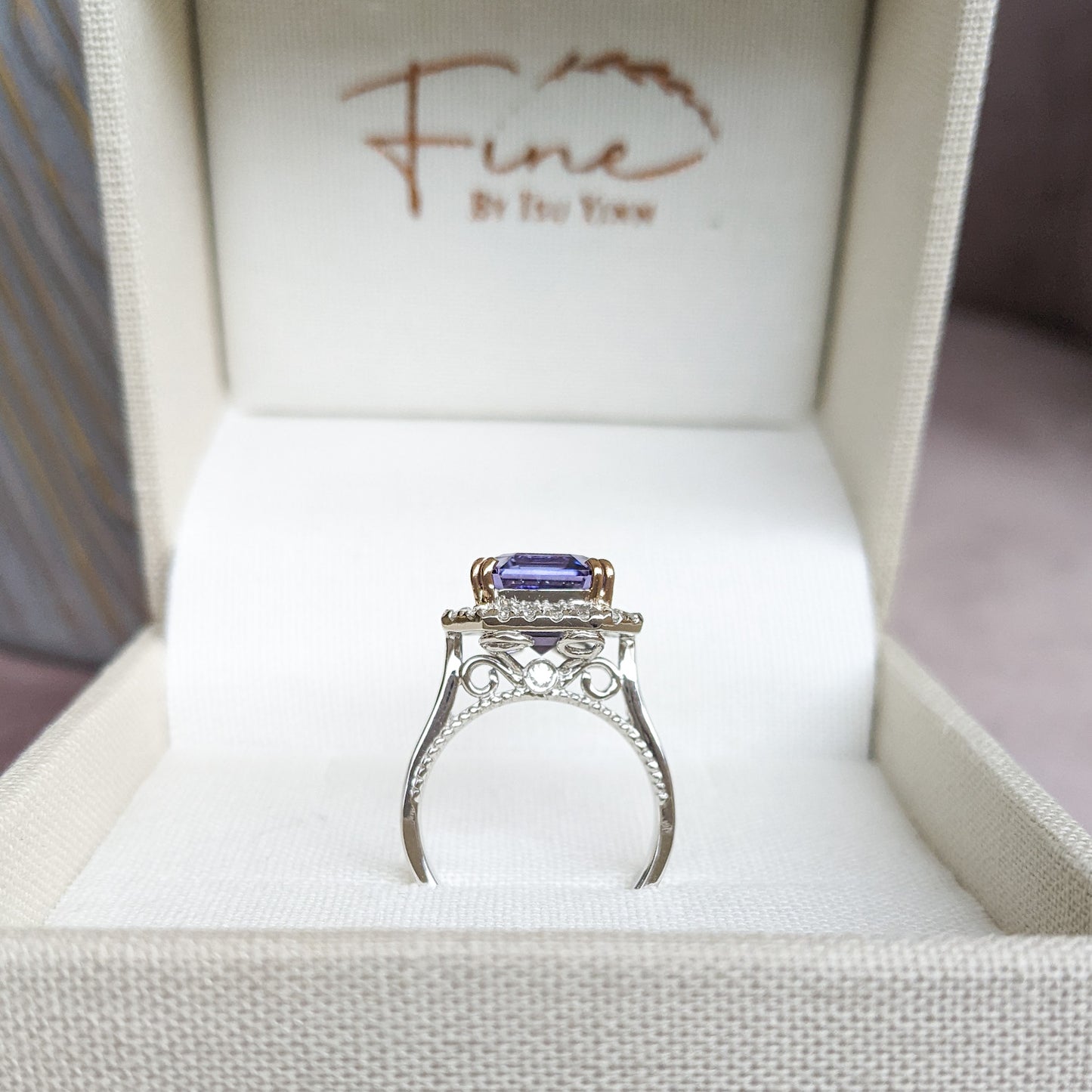 WG Asscher Tanzanite with Diamond Halo