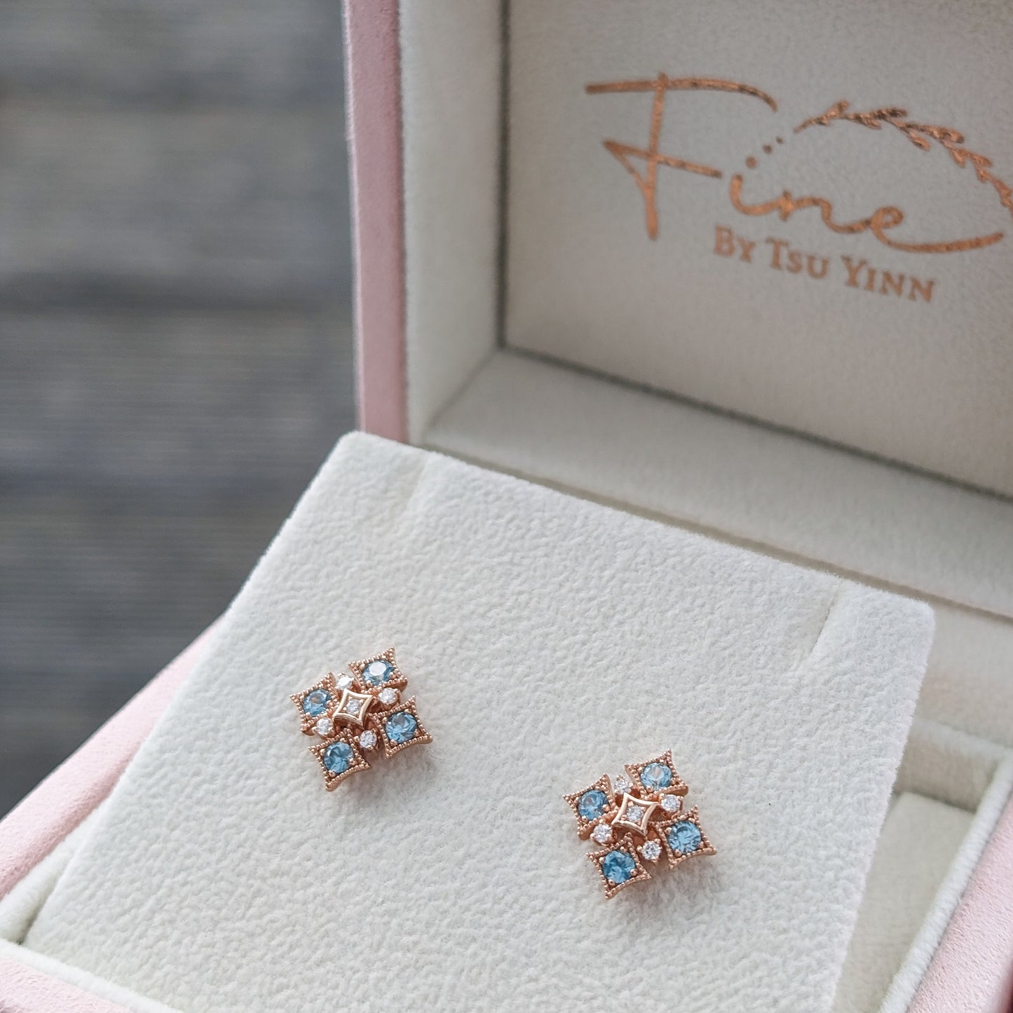FBTY Norbayah Earrings in Blue Zircon and Diamonds
