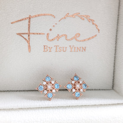 Norbayah Earrings in Blue Zircon and Diamonds